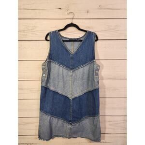 Kyoto Kasuals Women's Blue Colorblock Denim Sleeveless Mini Dress‎ Size Large